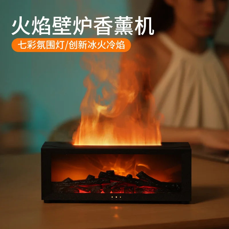 Realistic 3d Flame Fireplace Humidifier Aroma Diffuser Led Ambient Lamp Timer Quiet Desktop Home Decor Gift Flame Effect Humidif