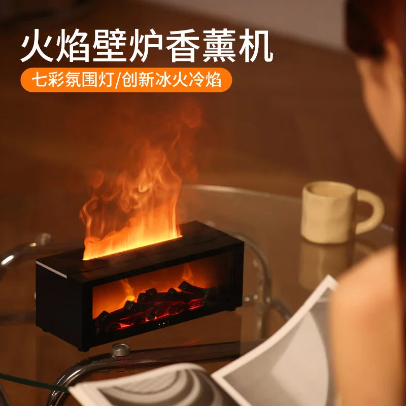 Realistic 3d Flame Fireplace Humidifier Aroma Diffuser Led Ambient Lamp Timer Quiet Desktop Home Decor Gift Flame Effect Humidif